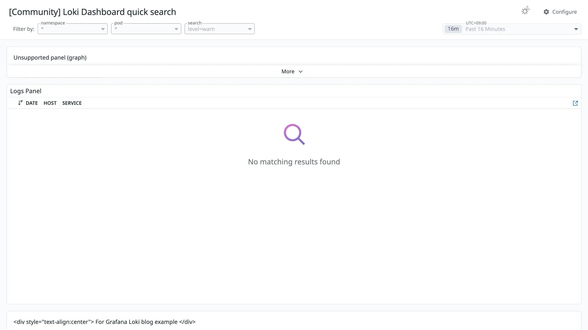 Loki Dashboard quick search