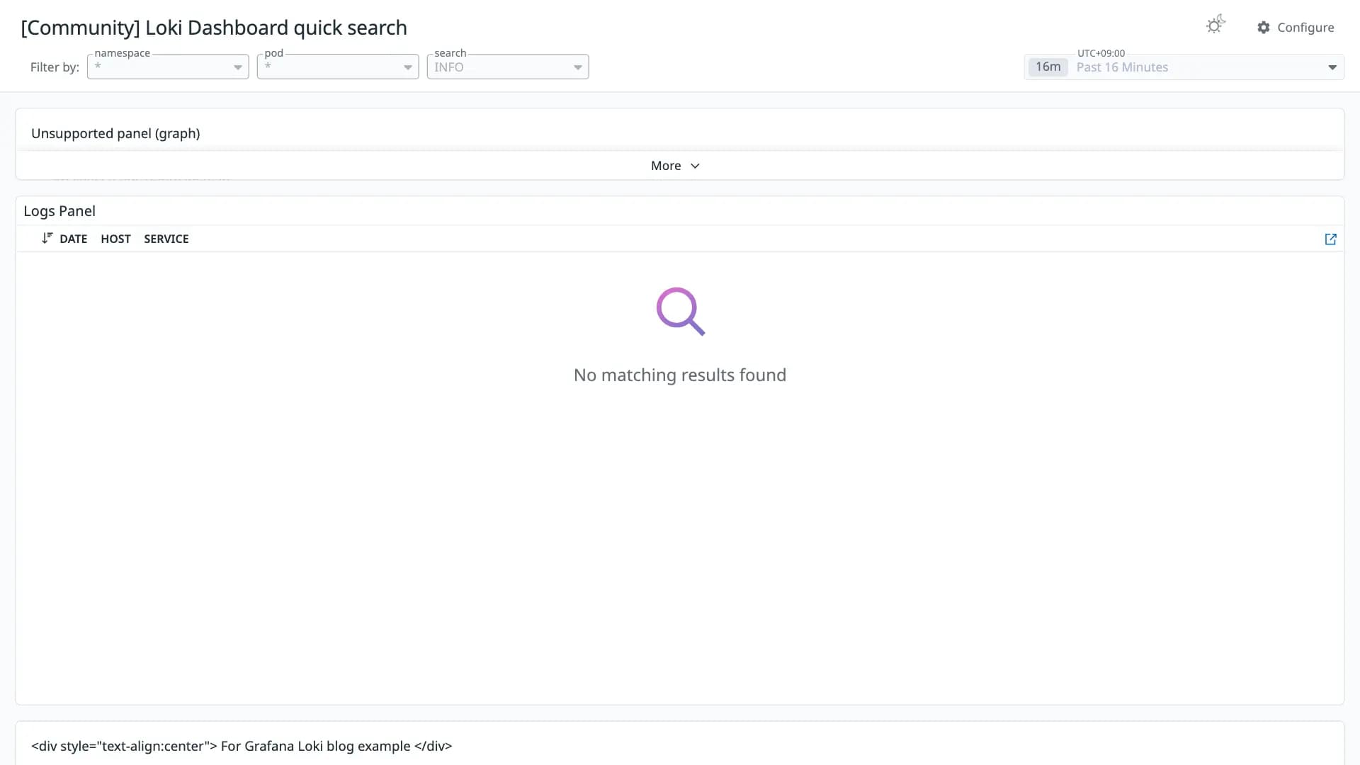 Loki Dashboard quick search